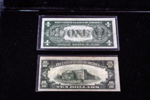 old banknotes on one dollar, Hawall and ten dollars, from Texican Rare Coin, Tyler, Texas