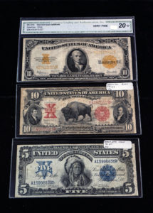 old banknotes of five and ten dollars, very fine, Texican Rare Coin, Tyler, TX