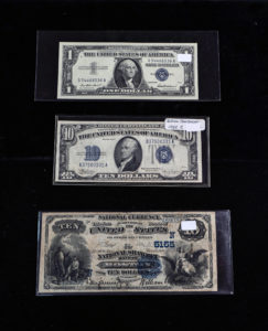 old banknotes of one and ten dollars