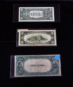 old banknotes of one and ten dollars, Texican Rare Coin, Tyler, Texas
