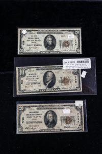 old banknotes of ten and twenty dollars, Texican Rare Coin, Tyler, Texas