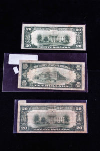 old banknotes of ten and twenty dollars, Texican Rare Coin, Tyler, TX